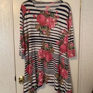 Navy and white striped floral top